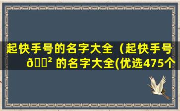 起快手号的名字大全（起快手号 🌲 的名字大全(优选475个 🌺 )）